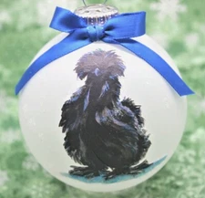 B040 Hand-made Christmas Ornament- chicken black silky silkie hen rooster (blue)