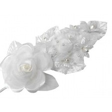 3 White Silk Satin Pearl Corsage  rose pearl  organza