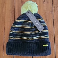 IGLOOS Womens Beanie Black Yellow Pom