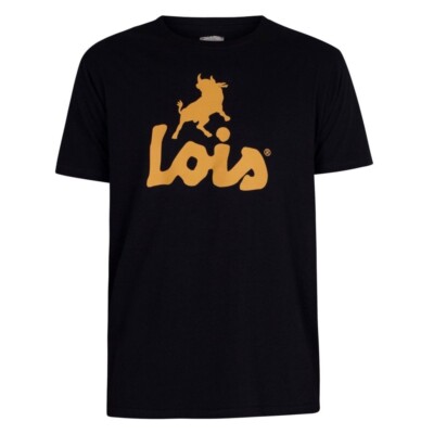 Lois Jeans Herren Classic Big Logo T-Shirt Navy Blau Gelb Baco 6618 Made in Sp