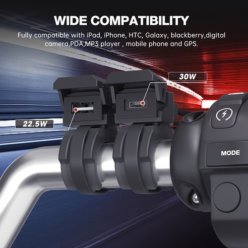 Adaptateur Chargeur Rapide Étanche Moto Double USB Téléphone GPS QC 3.0 USB Type-C - Photo 8 sur 13