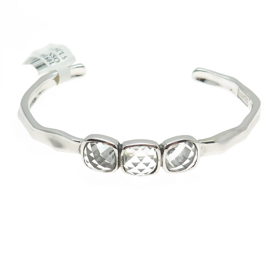 CHARLES GARNIER 925 Sterling Silver Real Clear Quartz Adjustable Bracelet 6.75" - Image 3 of 4