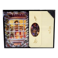 18 Christmas Card Pack with Envelopes Fireplace Hearth Snowy Window Scene Wreath