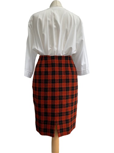 Vintage Skirt Pencil Check Wool Size 10 12 Tartan Red Black Straight 80s Office - Picture 12 of 22