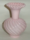 Vintage Fenton Art Glass Vase ~ 1950s Pink Swirl Ruffled ~ 6” Crimped Rim