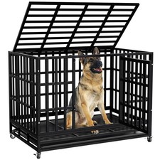 48 Inch Heavy Duty Dog Crate Kennel with Wheels, High Anxiety Indestructible ...