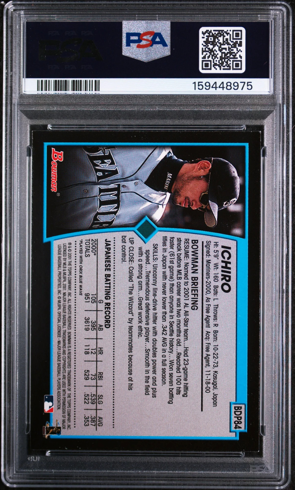 2001 Bowman Draft Picks Ichiro Suzuki #84 PSA 8 view 2