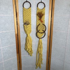 Vintage Macrame With Dried Flowers Towel Hanger Wall Decor Set Cottagecore