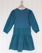 Taylor Tillman Scarlet Dress XS Deep Ocean Blue Puff Sleeve Tiered Mini Boho