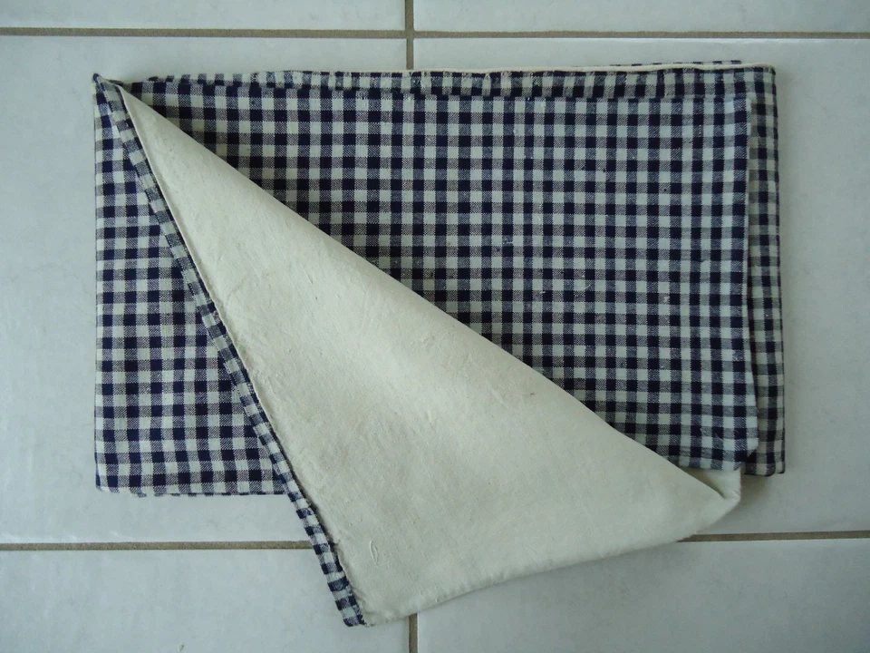 KELSCH HOUSSE METIS CARRES BLEUS LINGE ANCIEN - Photo 2/2