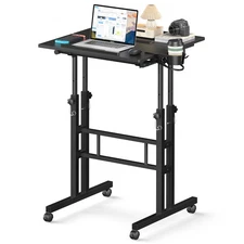 Bureau permanent réglable avec roues Mobile Table d'ordinateur portable Étude de roulement
