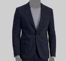 Hugo Boss Men's Blue Modern-Fit Plaid Wool-Blend Suit Separate Jacket Size 44R
