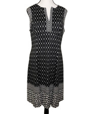 Maggy London Dress Womens 14 Black Geometric Fit & Flare Sleeveless Knee Length