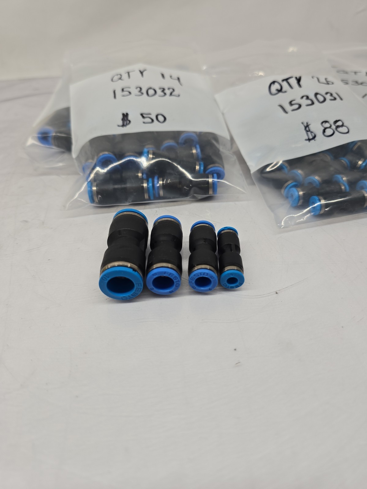 Festo Pneumatic QS 4,6,8,10 Push-In Fittings Lot – 4 Part Numbers – 98 Pieces