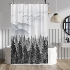 Grey Forest Mountain Shower Curtain Watercolor 48"W x 72"L Pack of 1 Grey-1