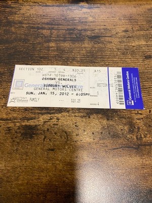 2012 Oshawa Generals Vs Sudbury Wolves Ticket NHL OHL AAA