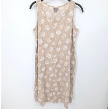 J Jill Linen Dress Womens XS Tan Floral Sleeveless Shift Pockets Casual Coastal