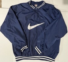 Vintage 90s Nike Pullover Lined Windbreaker Large Center Swoosh Blue White Tag