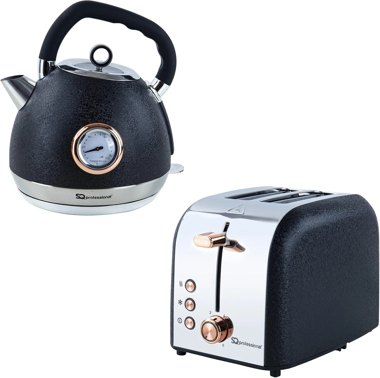 SQ Professional Epoque Stainless Steel 1.8L Kettle & 2 Slice Toaster Set Black