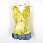 VTG 00s Y2K Hailee Green Abstract Graphic Pattern Sequin Tie Up Straps Wrap Top