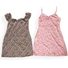 SHEIN Dress Bundle Size Large L Floral Mini Sundress Cami Pink Brown Cottagecore