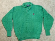 Large Polo Ralph Lauren Men's Cotton Chunky Cable Knit Polo Sweater Green