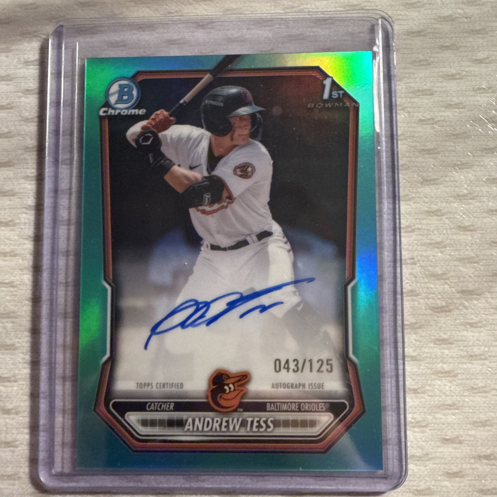 2026 Bowman Andrew Tess Chrome Prospect Auto Aqua Refractor /125 Orioles 