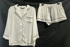 Kate Spade Women's Dream A Little Dream Pajama Set White Navy Embroidered Sz M