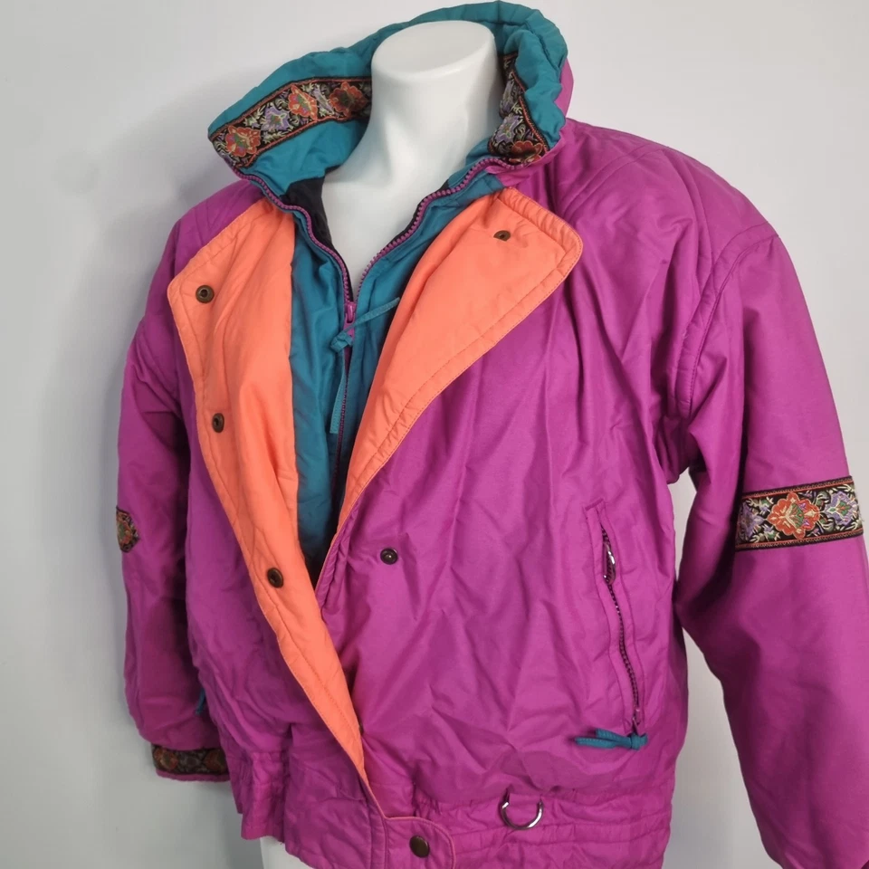 Parka de esquí Slazenger de colección de los 90 Chaqueta acolchada de invierno Bloque de color Neón Retro M Foto 4 de 4