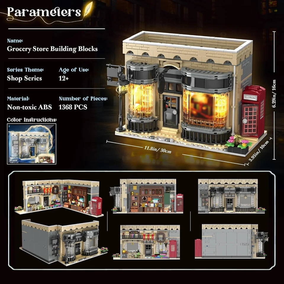 1368 PCS MOC Madam Malkins & Potages Cauldron Shop Building Blocks with Lighting - Image 3 of 4