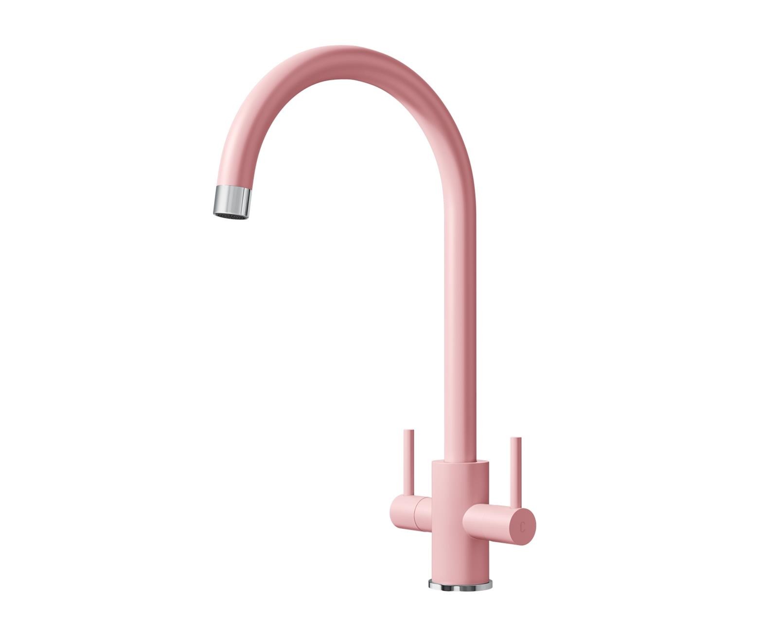 Liquida PR66PC Twin Lever Swivel Spout Pink and Chrome Kitchen Tap