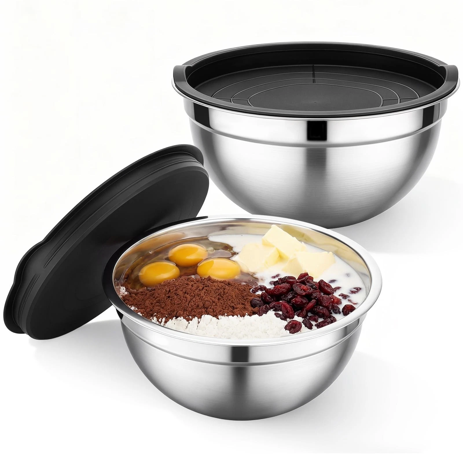 Stainless Steel Mixing Bowls with Lids, 2 Pack 2.5 QT Stackable Nesting Metal...