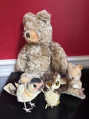 Steiff Bear and Friends (4), Vintage, Damaged, TLC -- Skilled Person Needed