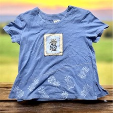 VTG 80s-90s Island Wear By Sidan Women's T-Shirt Size MED Blue Pineapple Print