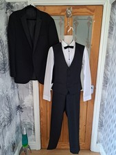 TAYLOR & WRIGHT 3PC MACHINE WASH TUXEDO SUIT JACKET WCOAT 44" PANTS 34L +BOW TIE