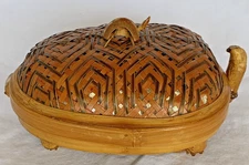 Turtle & Hatchling Basket Catch-All Trinket Woven Lid Ben Rickert 8.5" MCM BOHO