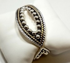 Taxco Mexico Two Tone Sterling Silver Beaded Cuff Bracelet, 6.5" Wrist, 34.5 gr
