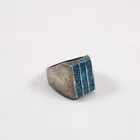 Vintage Sterling Silver Mexico Crushed Turquoise Inlay Men's Ring Size 9.5