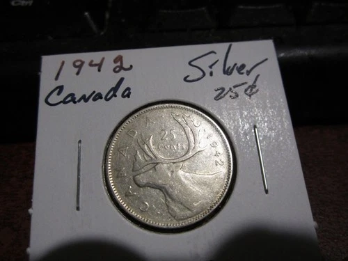 Canada 1942 - 25 Cent Quarter Canadian Coin - 80% Silver