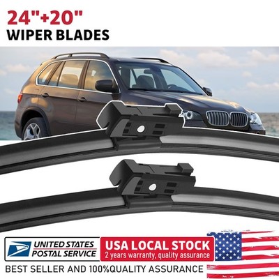 24'' & 20'' Bracketless FRONT OEM QUALITY Windshield Wiper Blades Hybrid Silicone