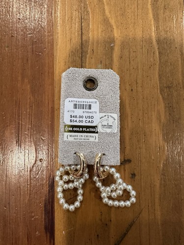 Anthropologie Pearl Hoop Huggie Earrings NWT 14K Gold Plated - Picture 4 of 4