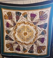 LARGE PRETTY VINTAGE TASSLES SCARF 34X35" Square Multicolor Made In Italy