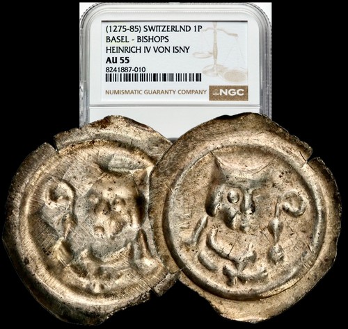 1275-1285 Basel Bishops Heinrich IV Von Isny Medieval Silver 1P Coin NGC AU55