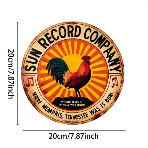 Sun Records Company Vintage Tin Metal Sign Retro Music Wall Art 8x8