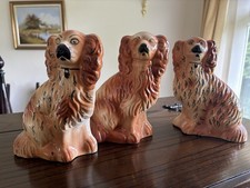 3 Vintage Early 1900s English Spaniel Mantel Dogs Staffordshire Style Figurines