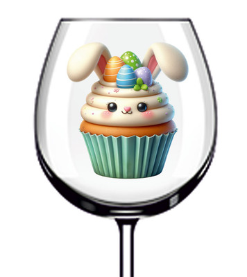 12x bunte Osterhase Cup Cake Vinyl Aufkleber Abziehbild Becher Weinglas Auto