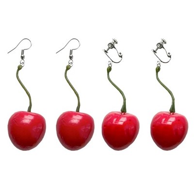 1 Pair Plastic Fruit Sweet Funny Earrings 3D Handmade Red Cherry Fruit Ear Clips