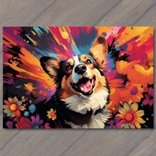 FLATCARD Corgi Dog Smile Happy Retro Pop Art Splash Colors Fun Cute Vibrant