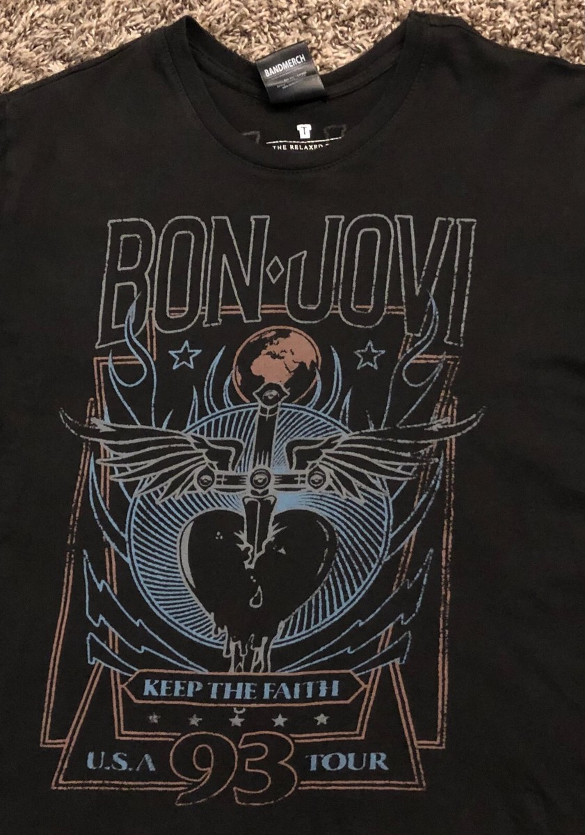 Bon Jovi Keep The Faith 93 USA Tour Women's Dark Gray T Bon Jovi Keep The Faith 93 USA Tour Women's Dark Gray T