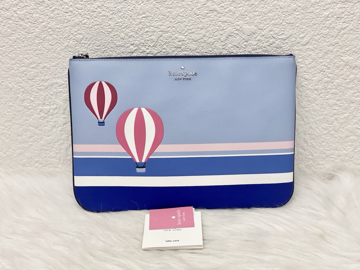 Kate Spade Up up And Away Hot Air Balloon Large Zip Pouch Blue